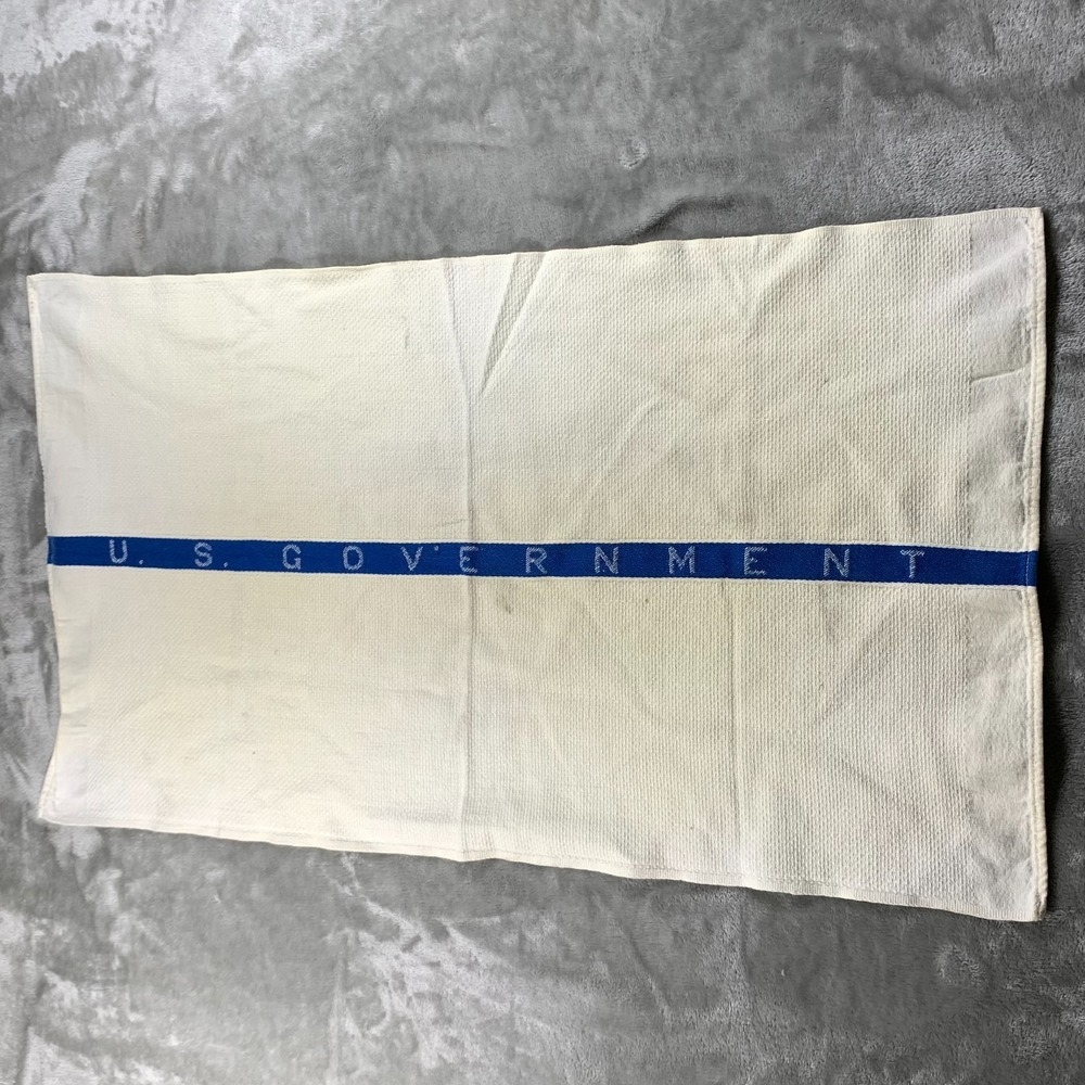 Vintage WWII United States Government Towel Navy Huck Cotton Hand MD USN 40s